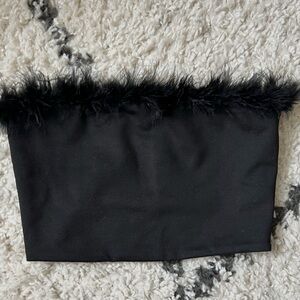 Superdown Black glam faux feather bandeau crop top Size S